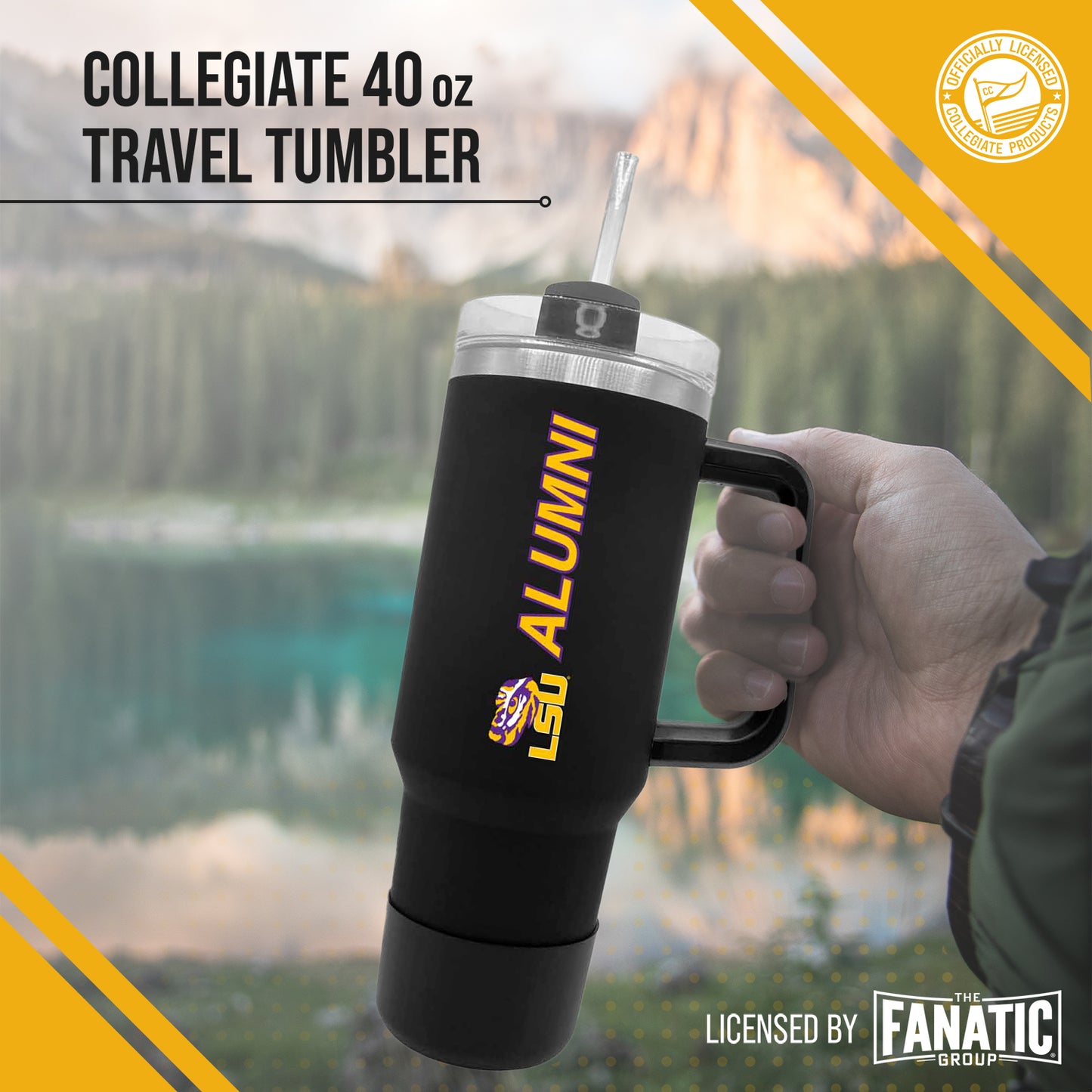 LSU Tigers Collegiate 40oz Stainless Steel Travel Tumbler with Handle for Alumni - Black