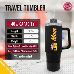 LSU Tigers Collegiate 40oz Stainless Steel Travel Tumbler with Handle for Mom - Black