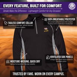 LSU Tigers Mens NCAA Campus Classic Long Sleeve 1/4 Zip Windshirt - Black