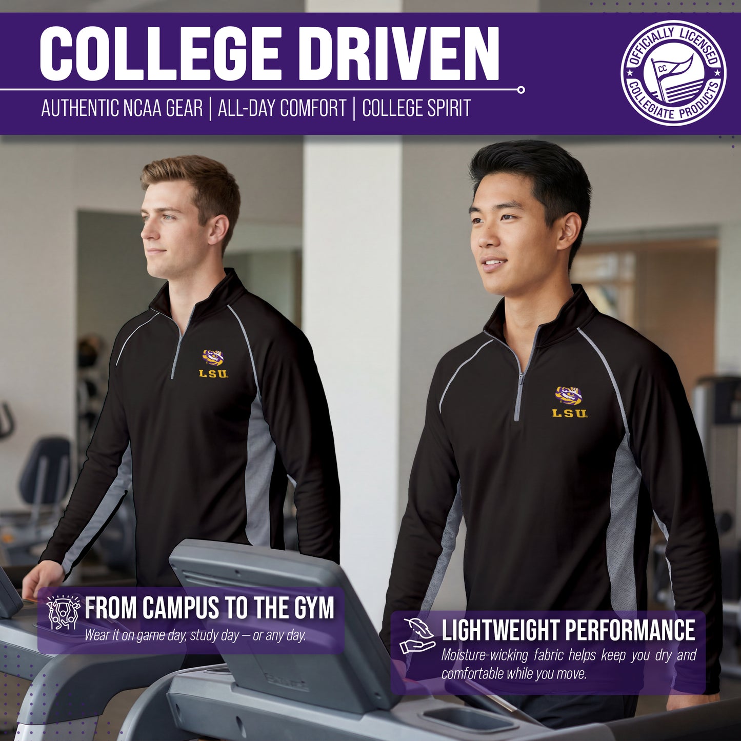LSU Tigers Mens NCAA Campus Classic Long Sleeve 1/4 Zip Windshirt - Black