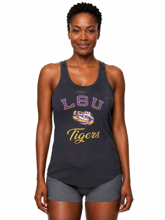 LSU Tigers  Tailgate Racerback Tank Top NCAA Women's Licensed - Black Heather