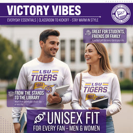 LSU Tigers NCAA Adult Unisex Varsity Club Pennant Crewneck Fleece Sweatshirt - Off White