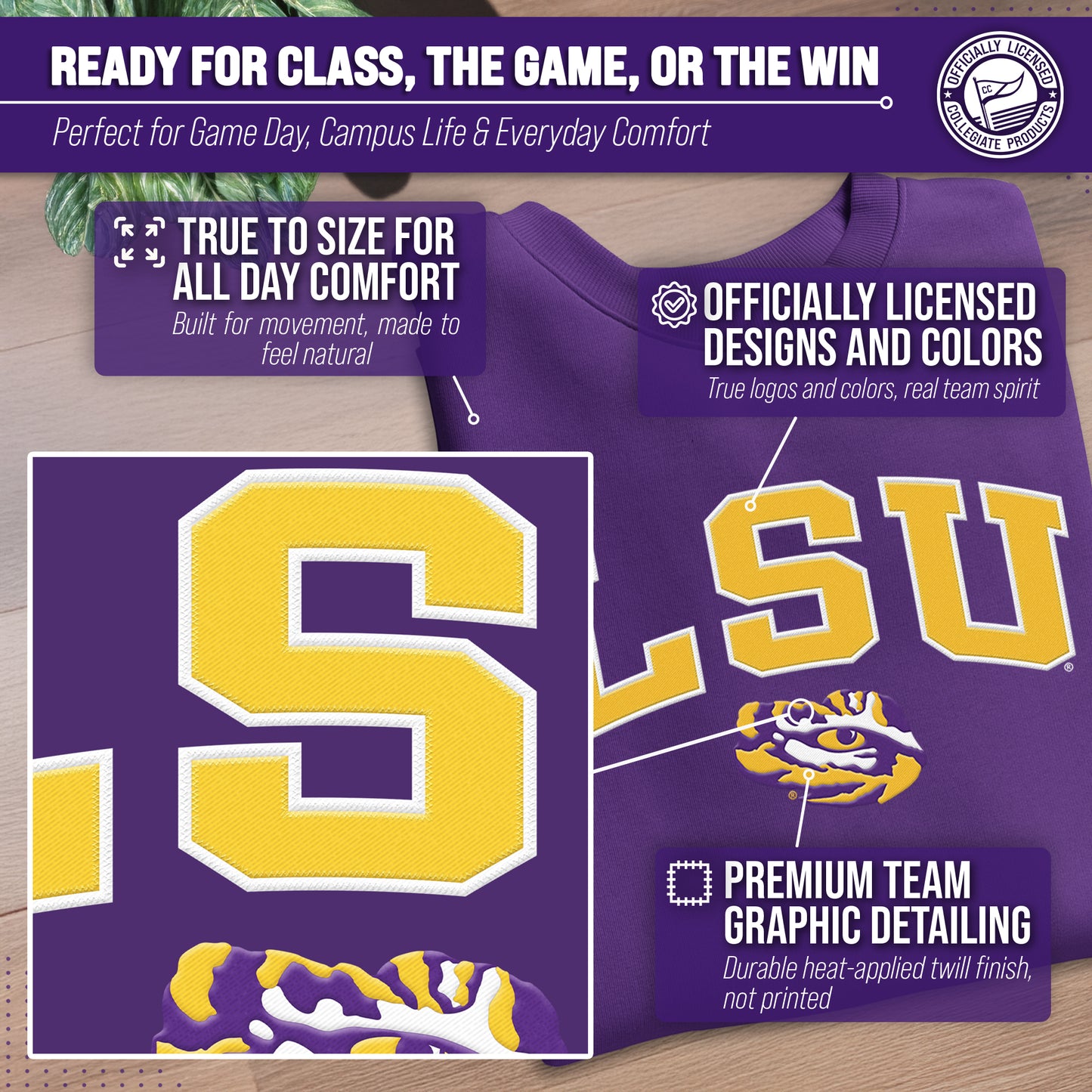 LSU Tigers Adult Tackle Twill Crewneck - Purple