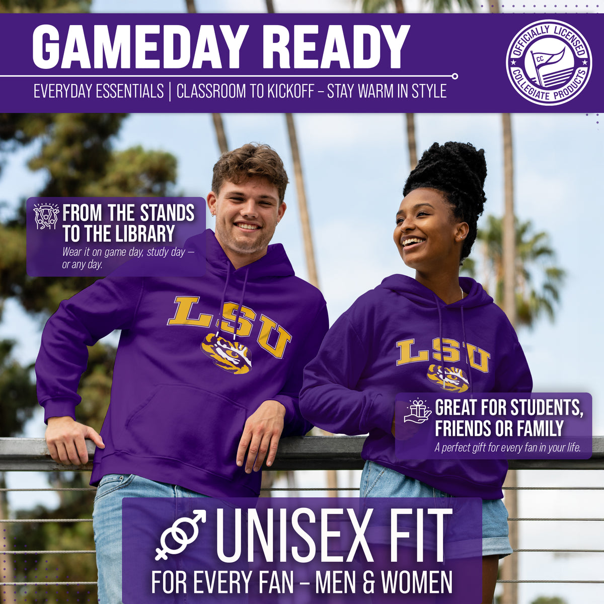 LSU Arch & Logo Gameday Hoodie - Purple