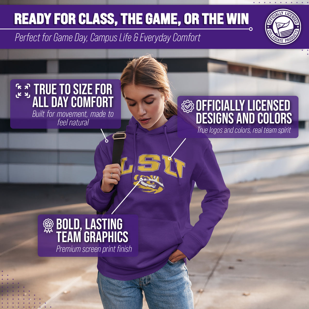 LSU Arch & Logo Gameday Hoodie - Purple