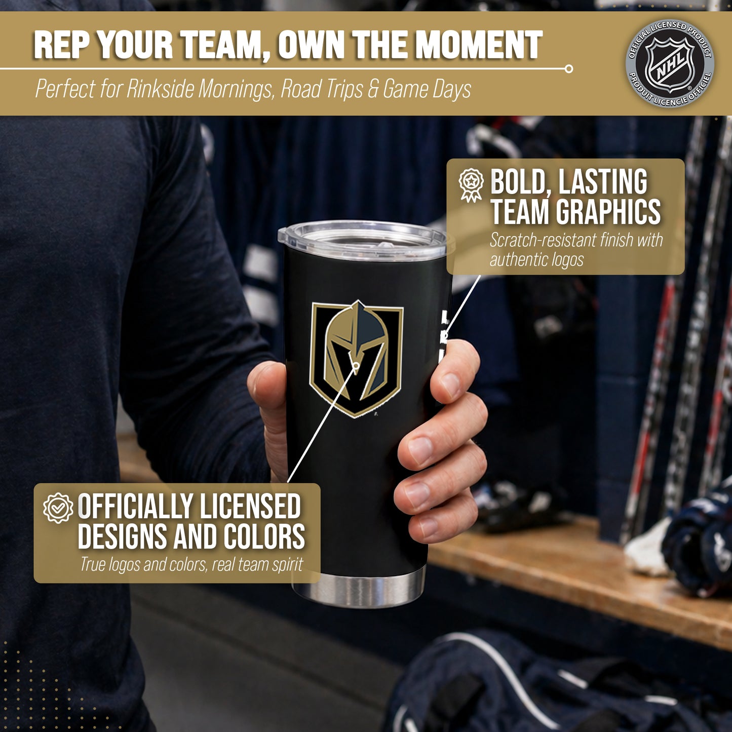 Las Vegas Golden Knights NHL Hockey 20oz Stainless Steel Vacuum Insulated Game Day Tumbler with Silicone Grip - Black