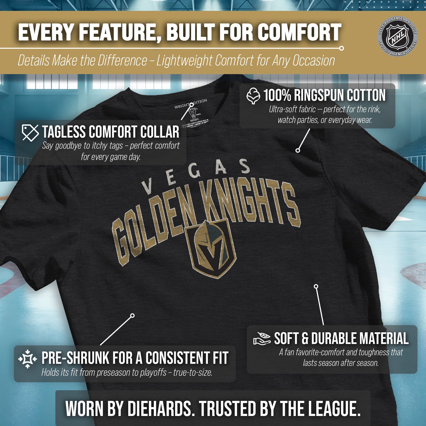 Las Vegas Golden Knights NHL Adult Powerplay Heathered Unisex T-Shirt - Black Heather