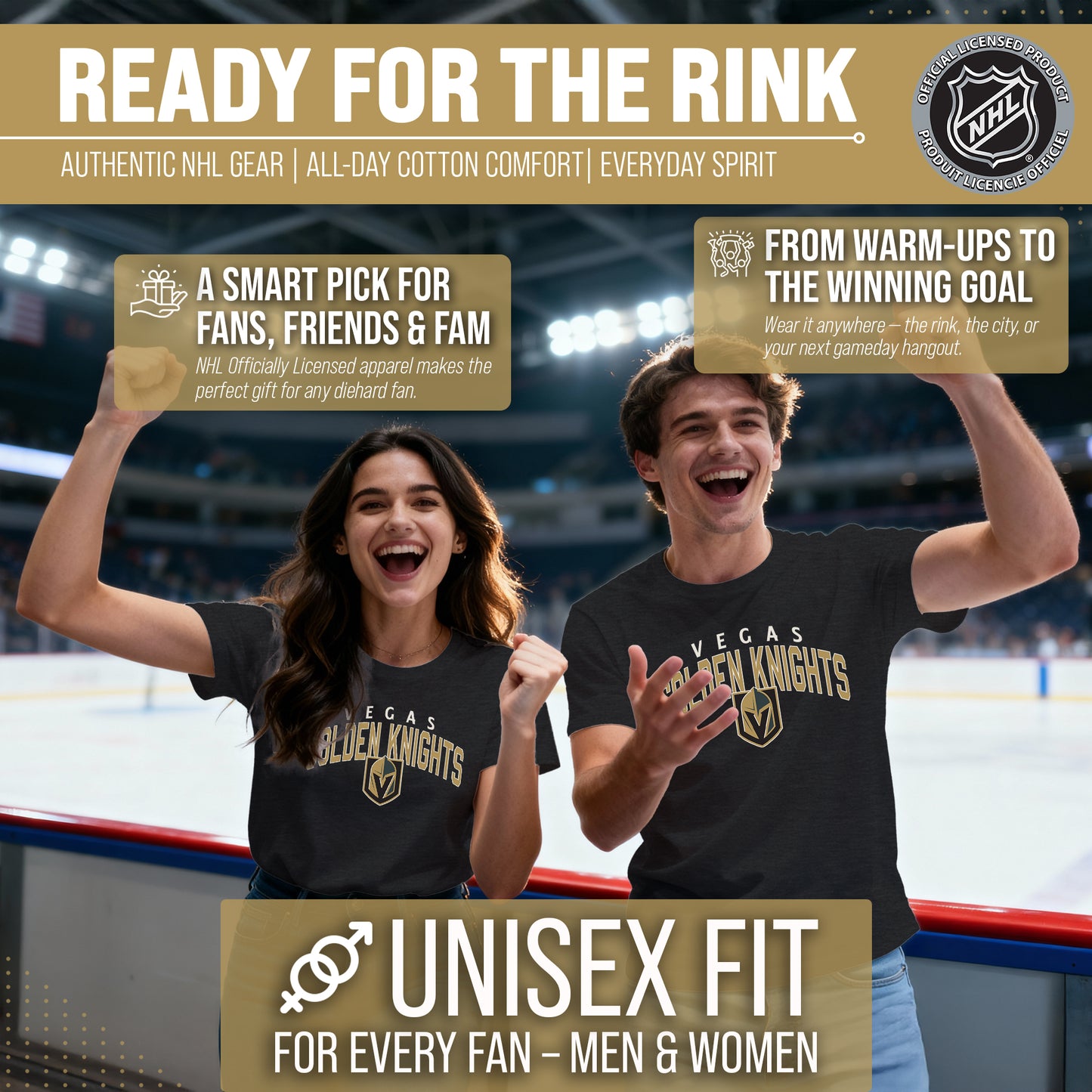 Las Vegas Golden Knights NHL Adult Powerplay Heathered Unisex T-Shirt - Black Heather