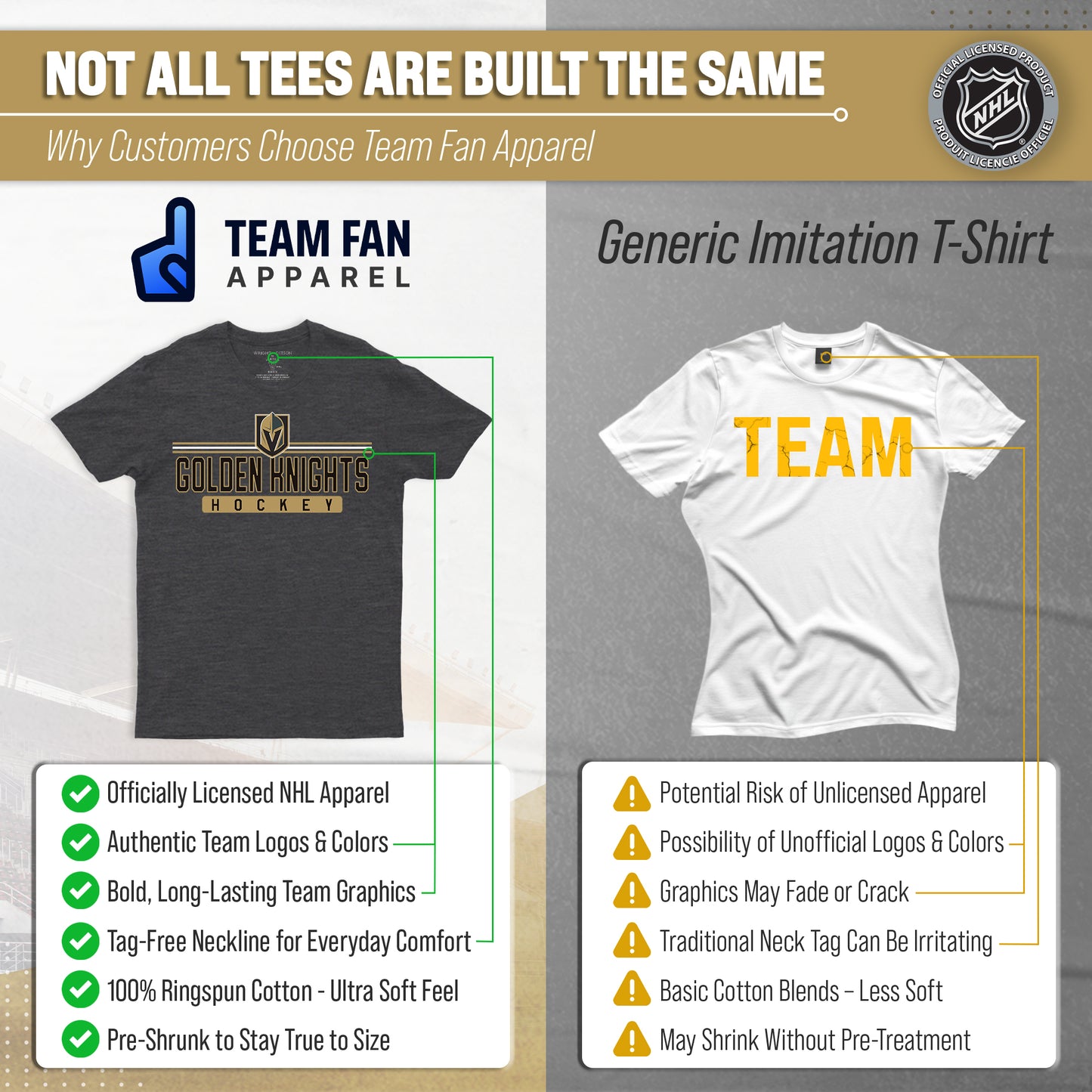 Las Vegas Golden Knights Adult NHL Heather Charcoal True Fan Hockey T-Shirt - Charcoal