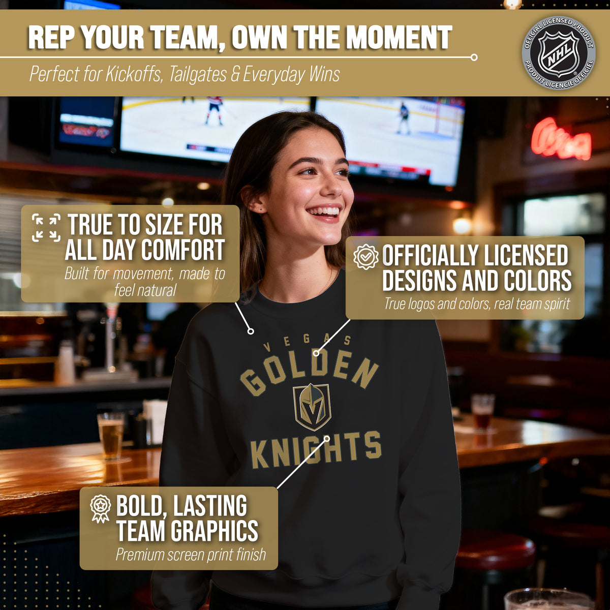 NFL Gameday Crewneck Sweatshirt, Cotton Fleece Pullover Men Women