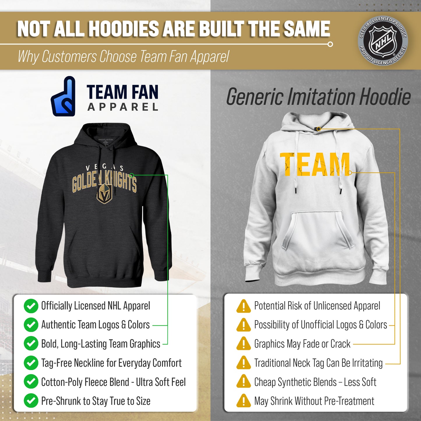 Las Vegas Golden Knights NHL Adult Unisex Powerplay Hooded Sweatshirt - Black Heather