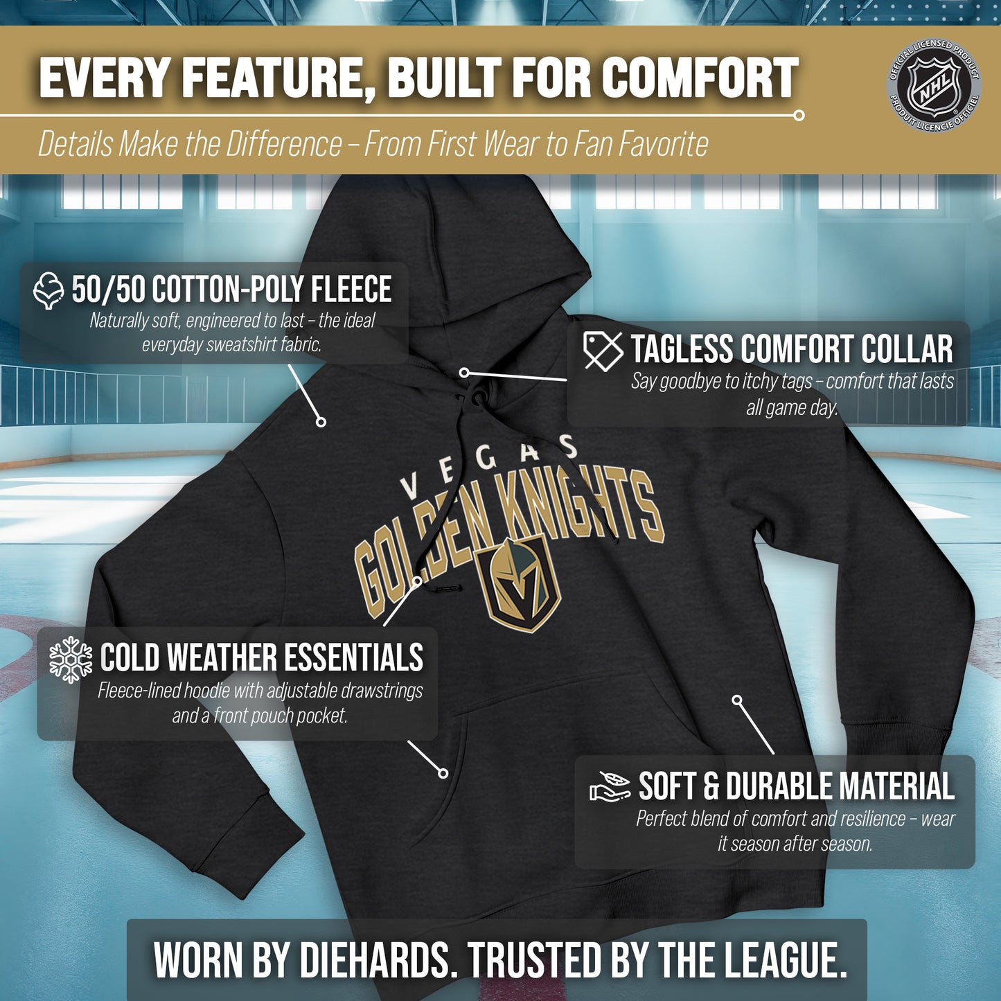 Las Vegas Golden Knights NHL Adult Unisex Powerplay Hooded Sweatshirt - Black Heather