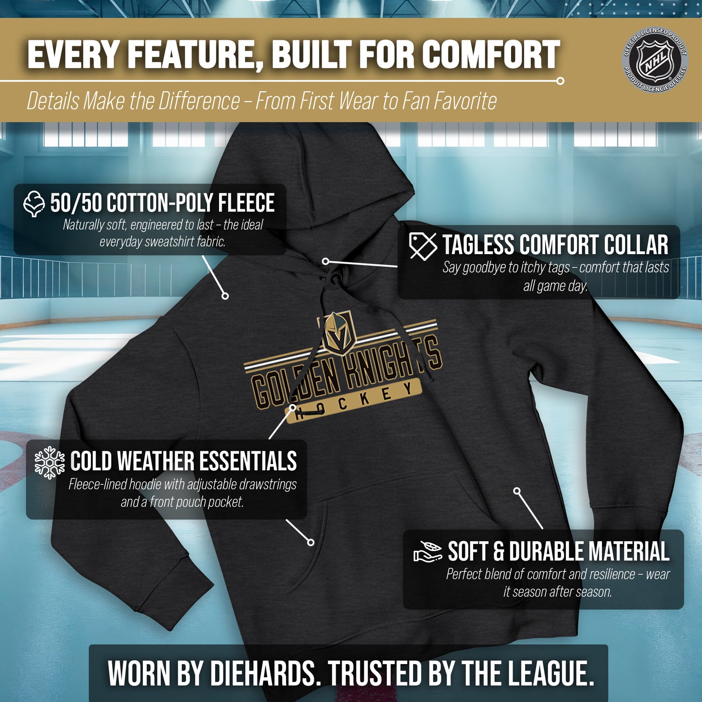 Las Vegas Golden Knights NHL Adult Heather Charcoal True Fan Hooded Sweatshirt Unisex - Charcoal