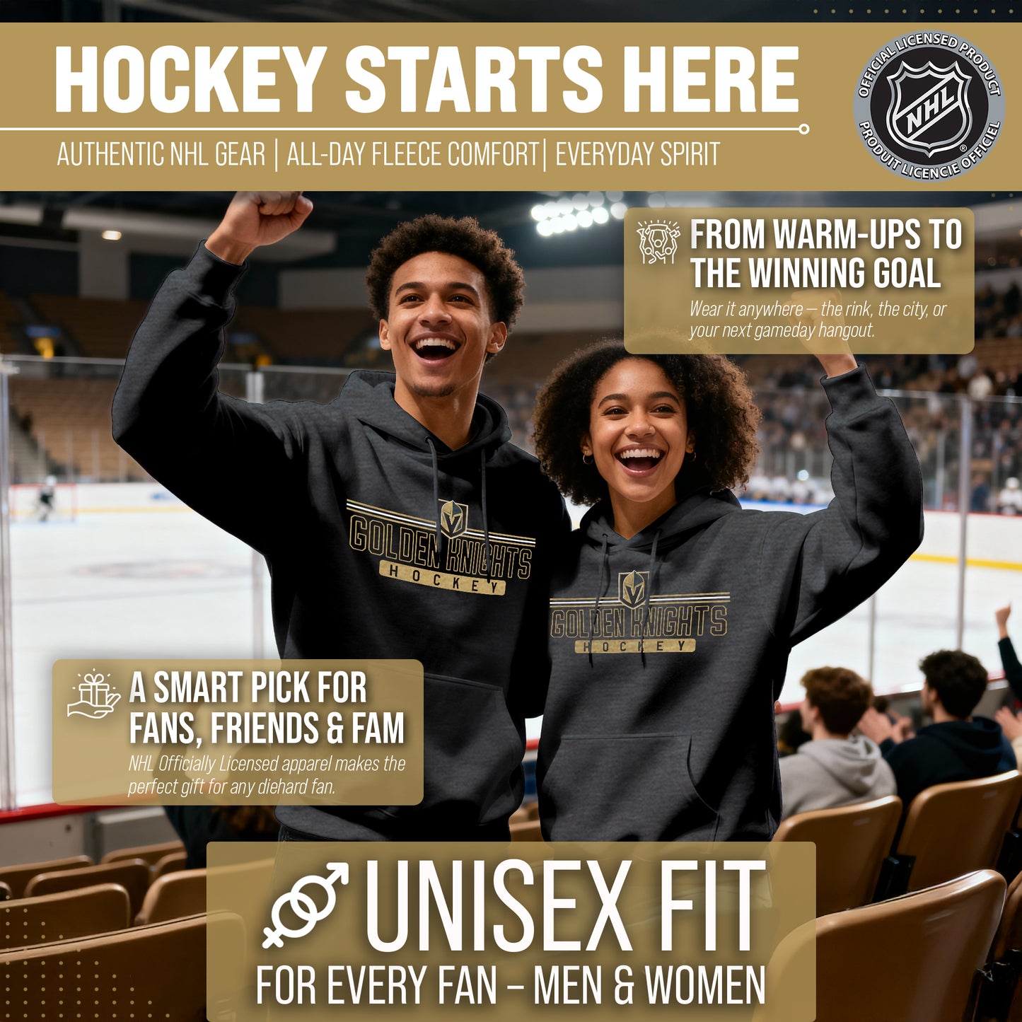 Las Vegas Golden Knights NHL Adult Heather Charcoal True Fan Hooded Sweatshirt Unisex - Charcoal