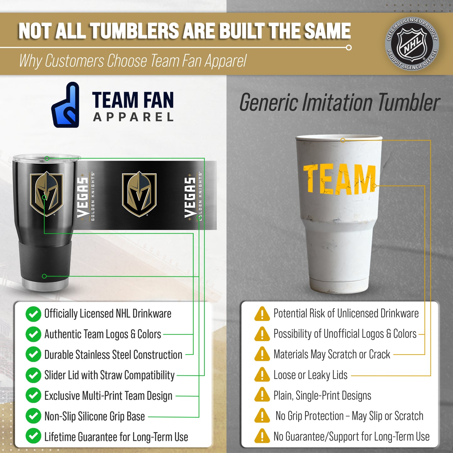 Las Vegas Golden Knights NHL Hockey 30oz Stainless Steel Vacuum Insulated Game Day Tumbler with Silicone Grip - Black