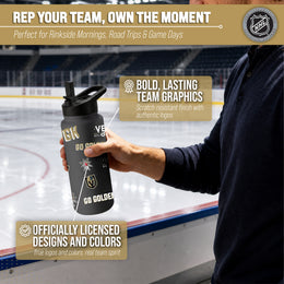 Las Vegas Golden Knights NHL Hockey 34oz Stainless Steel Vacuum Insulated Game Day Water Bottle with Flip Straw Lid and Handle - Black
