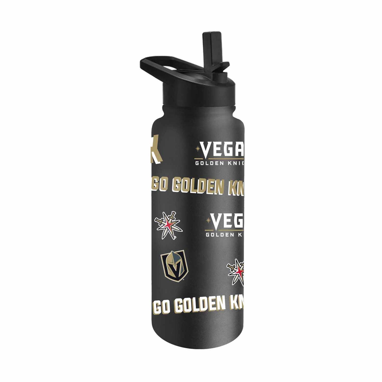 Las Vegas Golden Knights NHL Hockey 34oz Stainless Steel Vacuum Insulated Game Day Water Bottle with Flip Straw Lid and Handle - Black