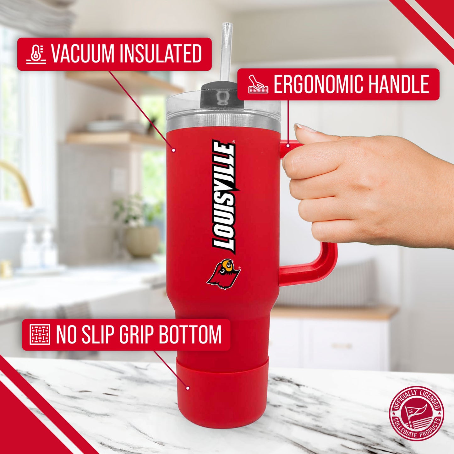 Louisville Cardinals College & University 40 oz Travel Tumbler With Handle - Red