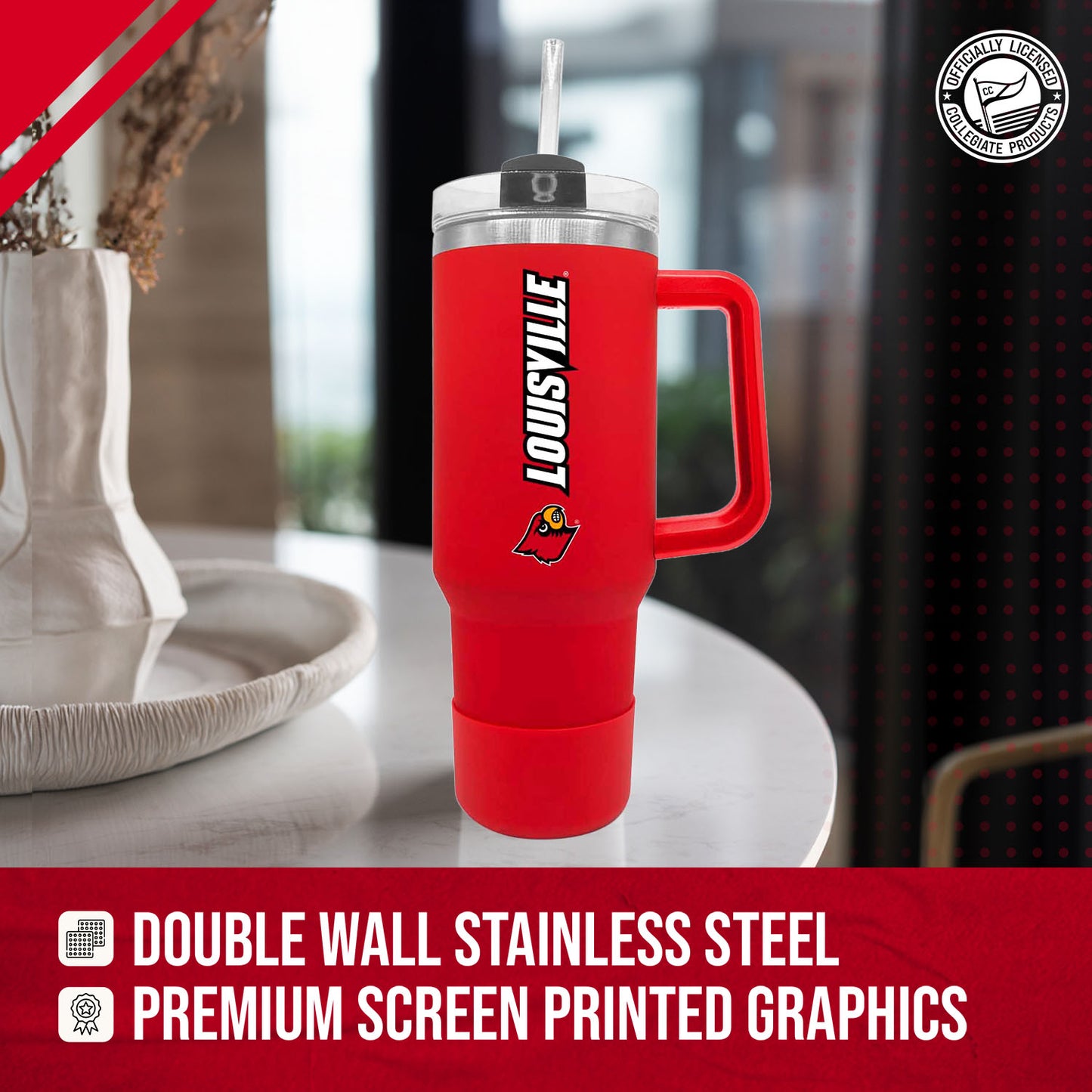 Louisville Cardinals College & University 40 oz Travel Tumbler With Handle - Red
