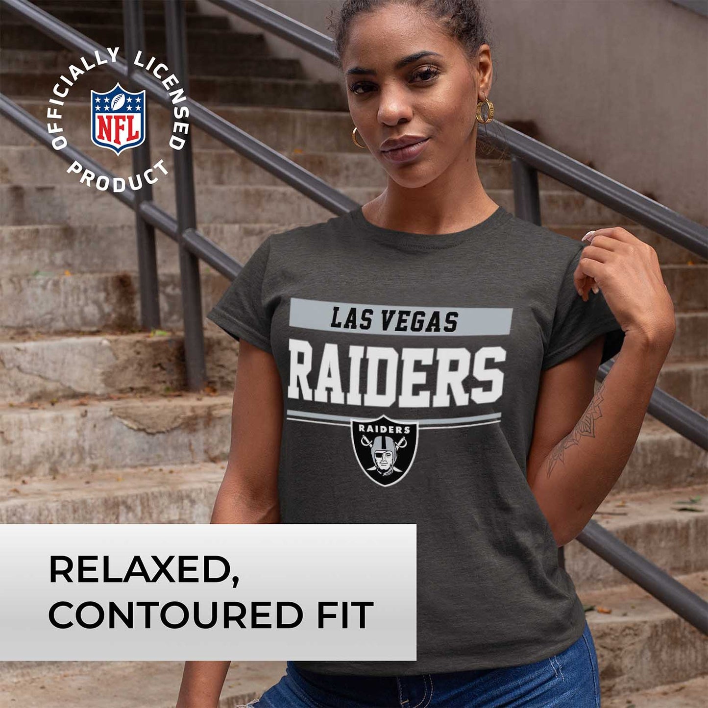 Las Vegas Raiders NFL Women's Team Block Plus Sized Relaxed Fit T-Shirt - Charcoal
