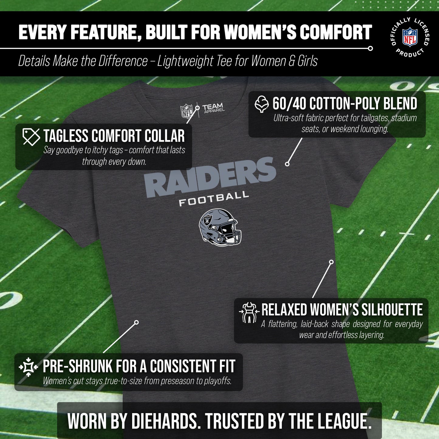Las Vegas Raiders Women's NFL Football Helmet Short Sleeve Tagless T-Shirt - Charcoal