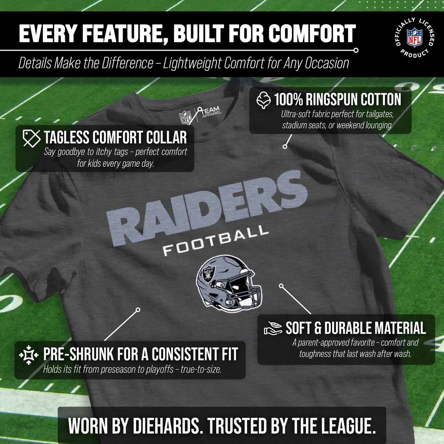 Las Vegas Raiders NFL Youth Football Helmet Tagless T-Shirt - Charcoal