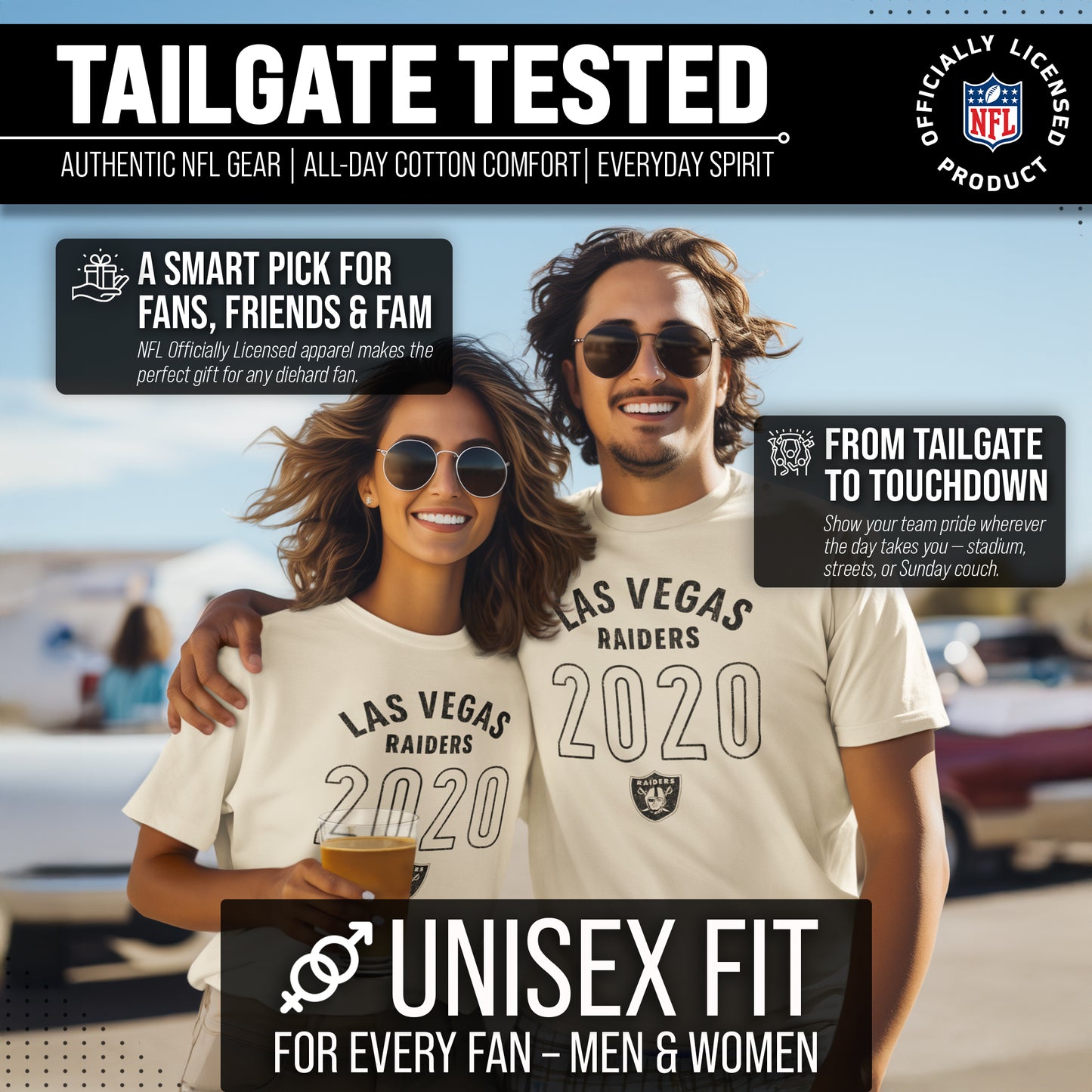 Las Vegas Raiders NFL Adult Big Date Tag-Less T-Shirt - Natural