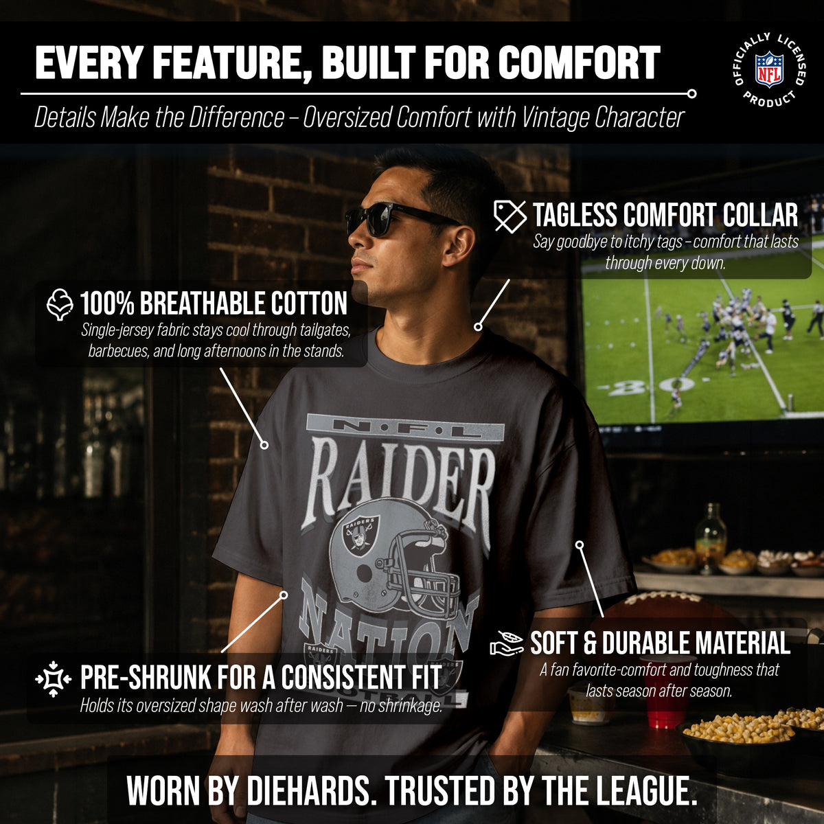 Las Vegas Raiders Franchise Oversized Men's NFL Cotton Tee - Black