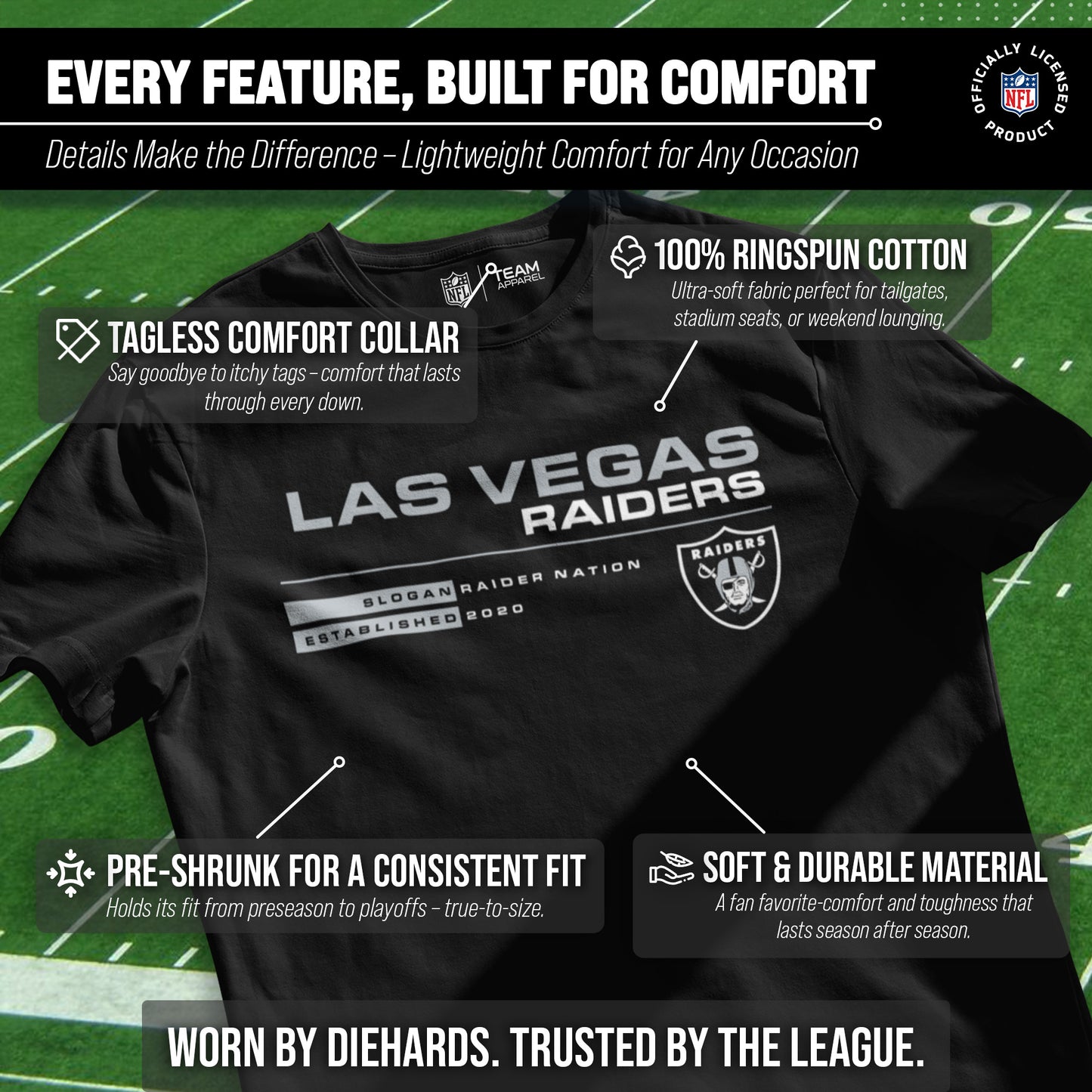 Las Vegas Raiders Adult NFL Speed Stat Sheet T-Shirt - Black