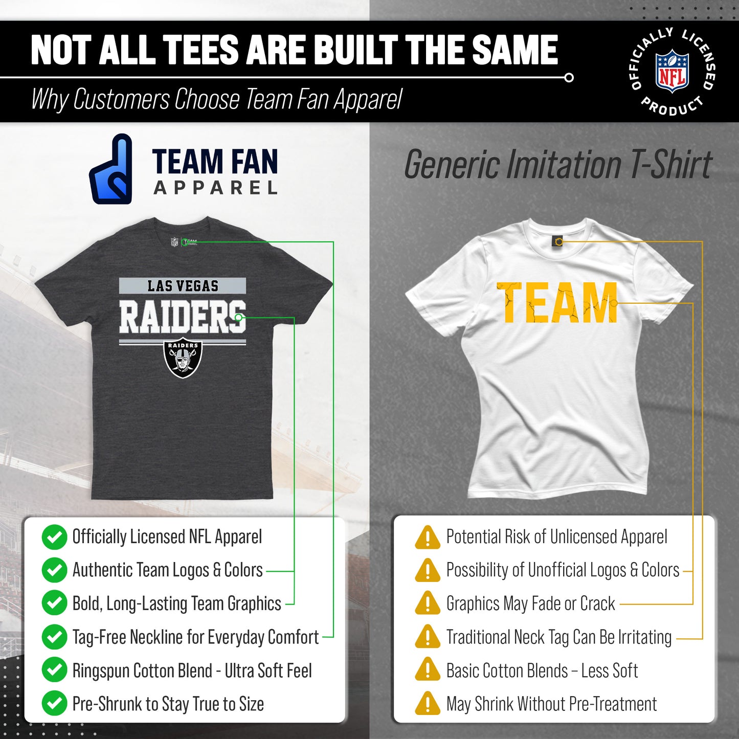 Las Vegas Raiders NFL Adult Team Block Tagless T-Shirt - Charcoal