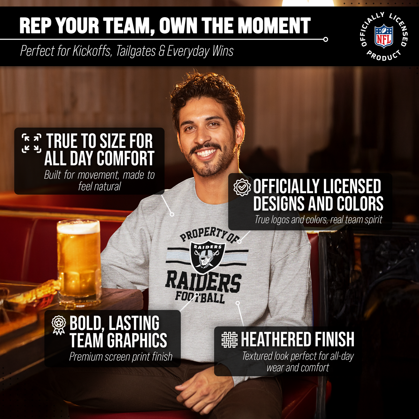 Las Vegas Raiders NFL Adult Property Of Crewneck Fleece Sweatshirt - Sport Gray