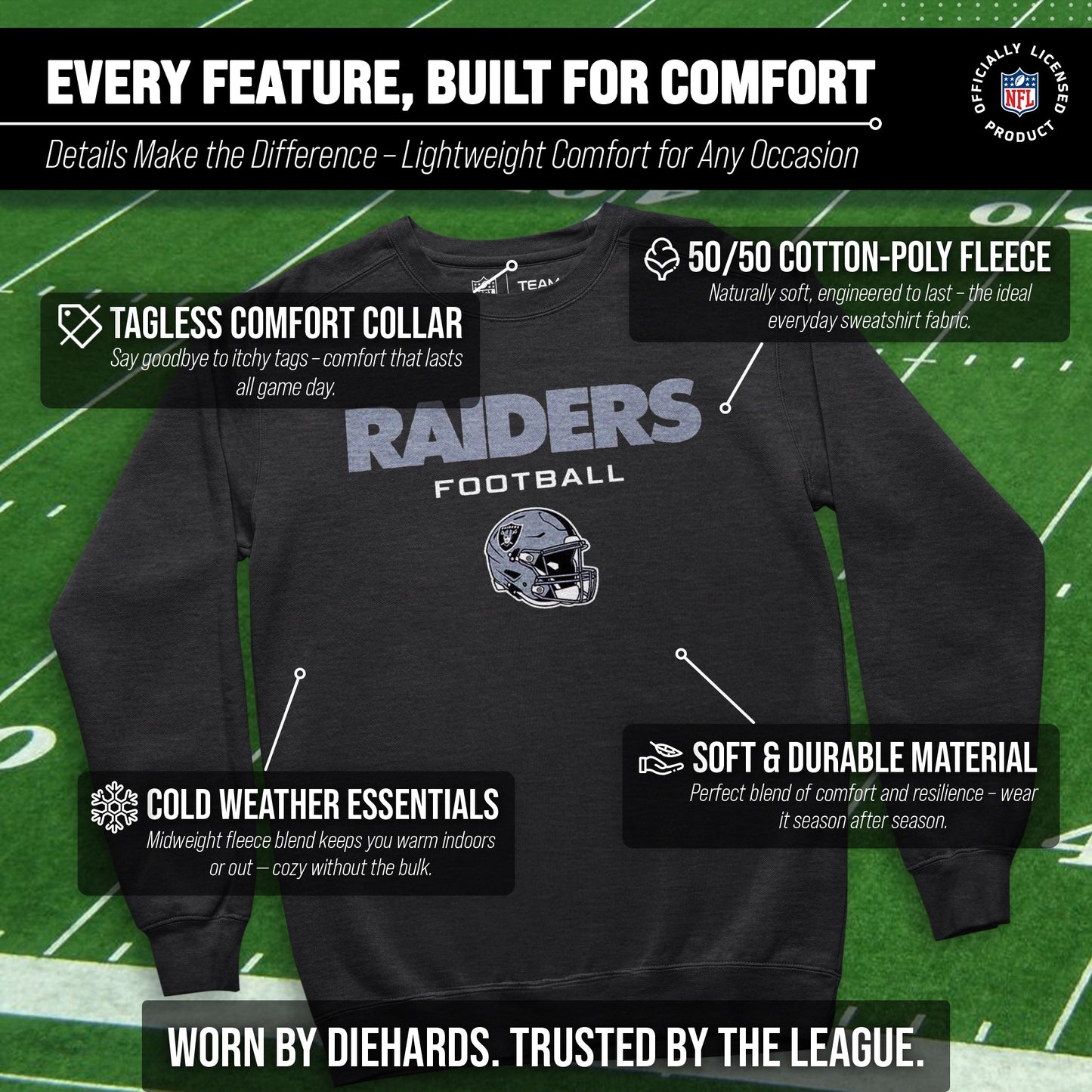 Las Vegas Raiders Adult NFL Football Helmet Heather Crewneck Sweatshirt - Charcoal