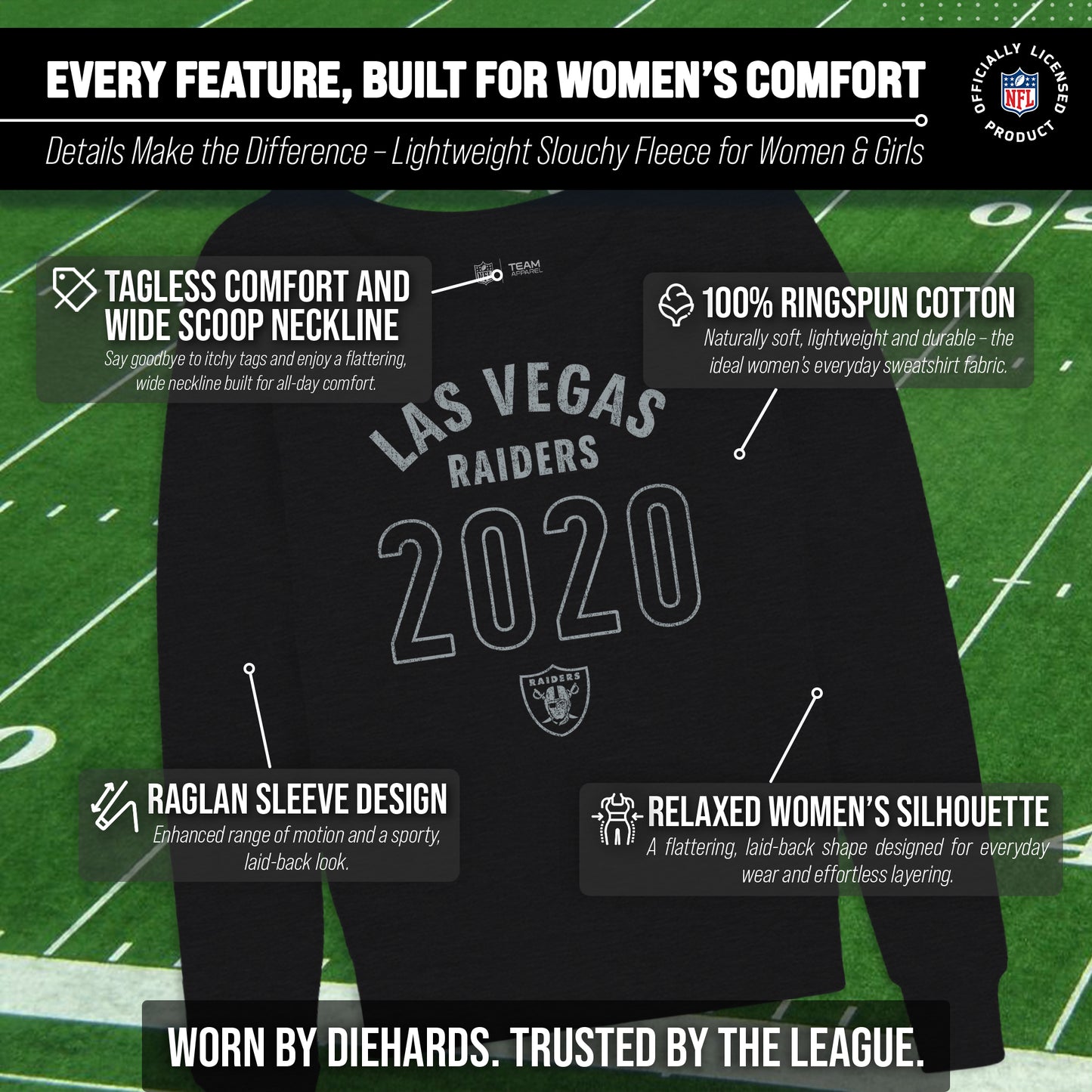 Las Vegas Raiders NFL Womens Big Date French Terry Slouchy Top - Black