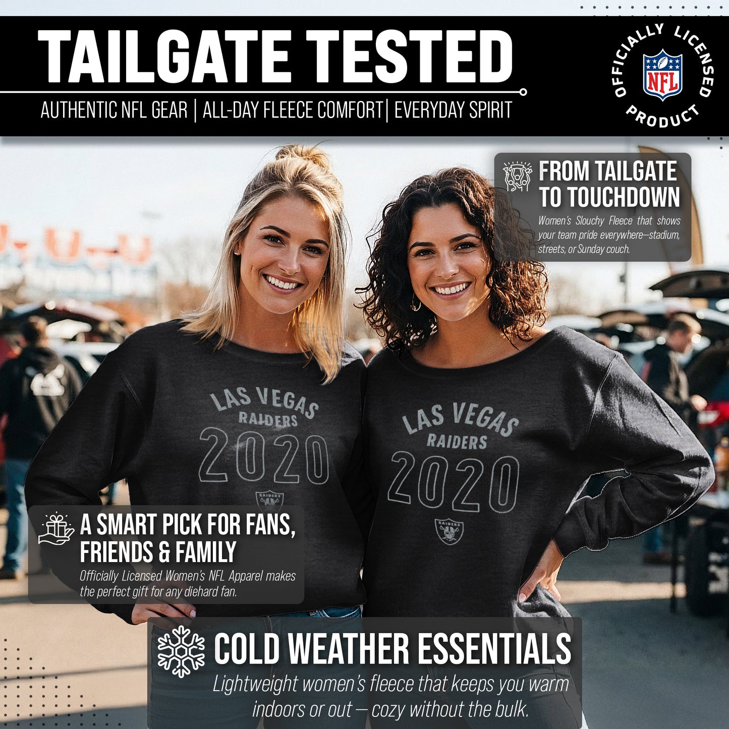 Las Vegas Raiders NFL Womens Big Date French Terry Slouchy Top - Black