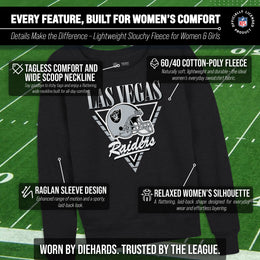Las Vegas Raiders NFL Womens Retro Triangle French Terry Slouchy Top- Raglan Sleeves - Heather Charcoal