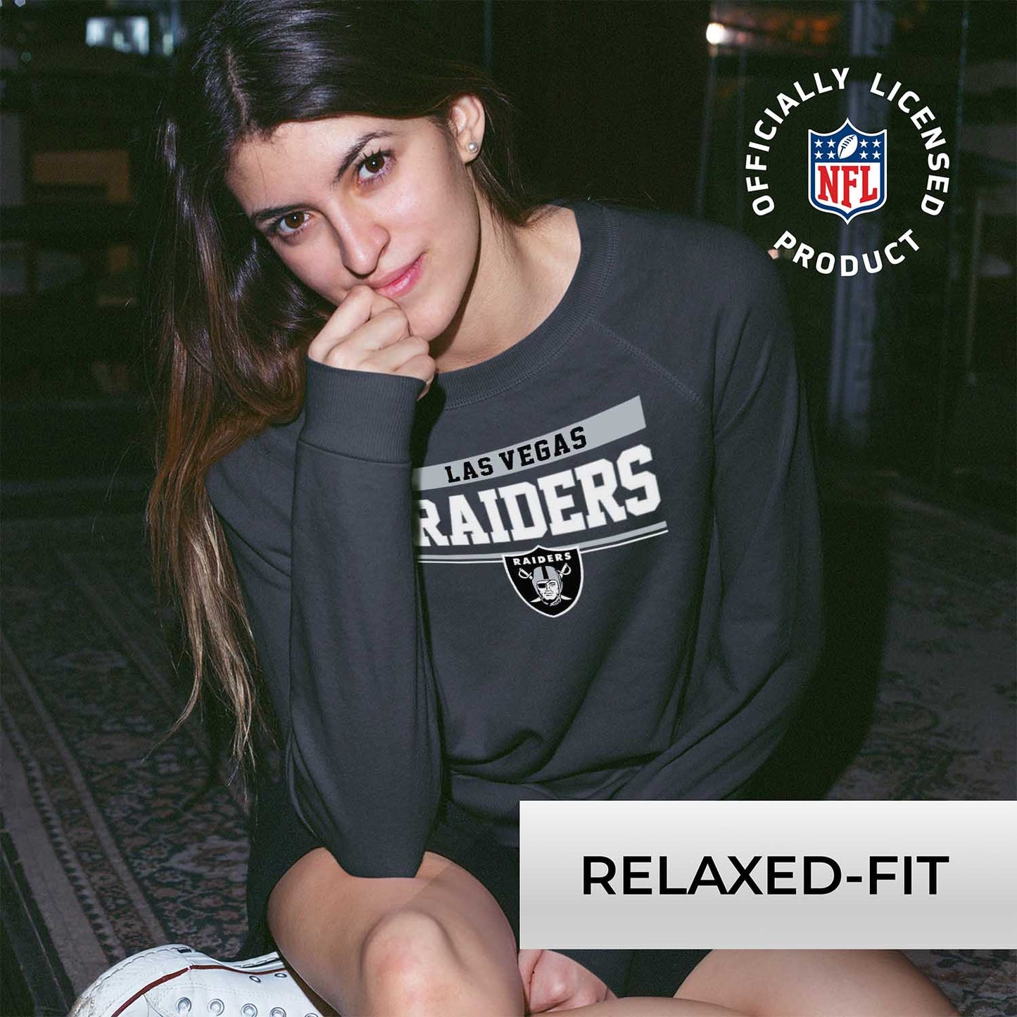 Las Vegas Raiders NFL Womens Team Block French Terry Slouchy Top - Charcoal