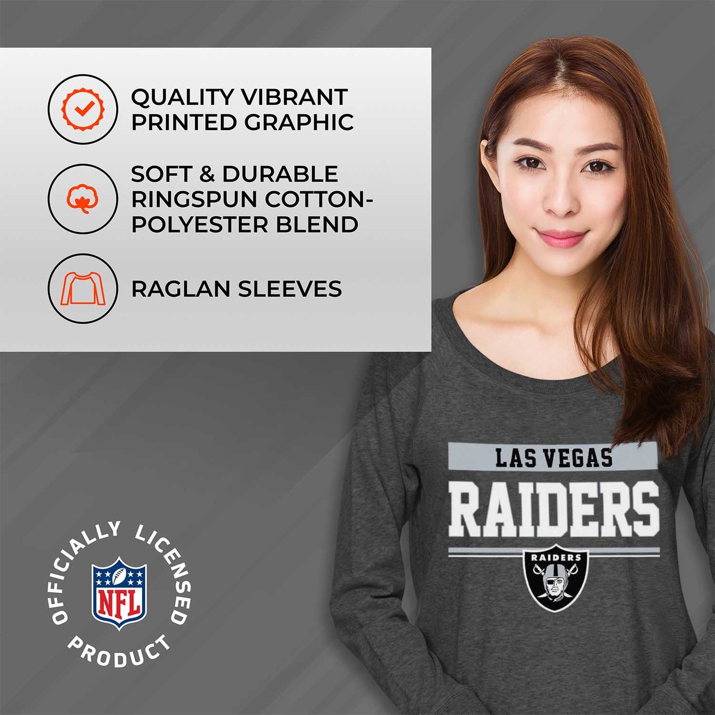 Las Vegas Raiders NFL Womens Team Block French Terry Slouchy Top - Charcoal