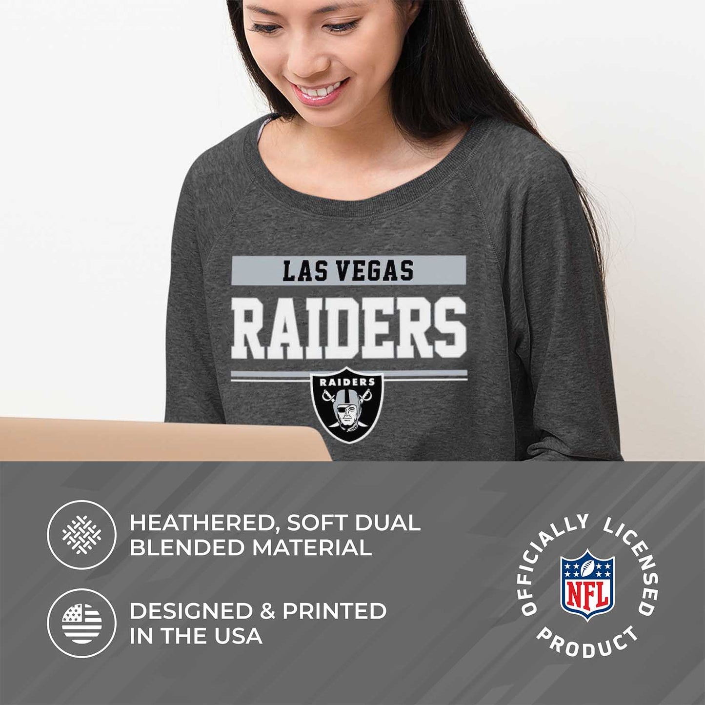 Las Vegas Raiders NFL Womens Team Block French Terry Slouchy Top - Charcoal