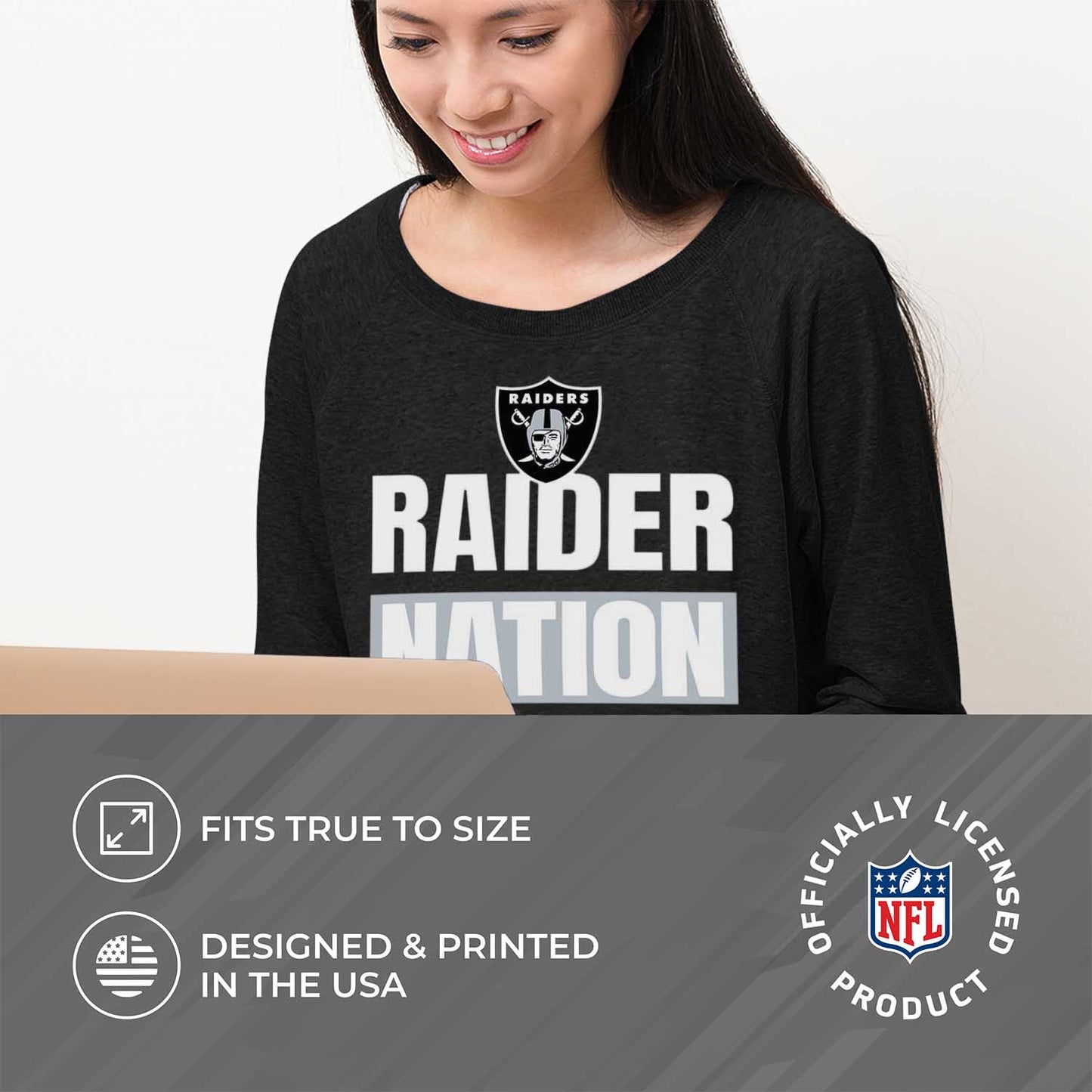 Las Vegas Raiders NFL Womens Team Slogan Crew Neck - Black