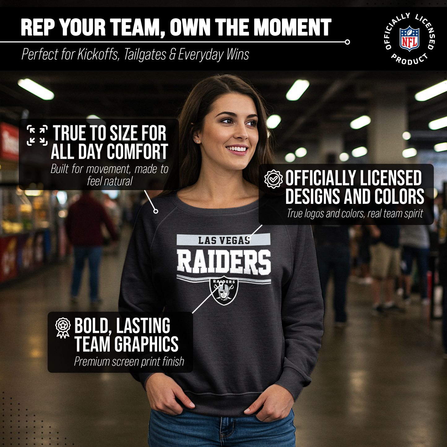 Las Vegas Raiders NFL Womens Team Block French Terry Slouchy Top - Charcoal