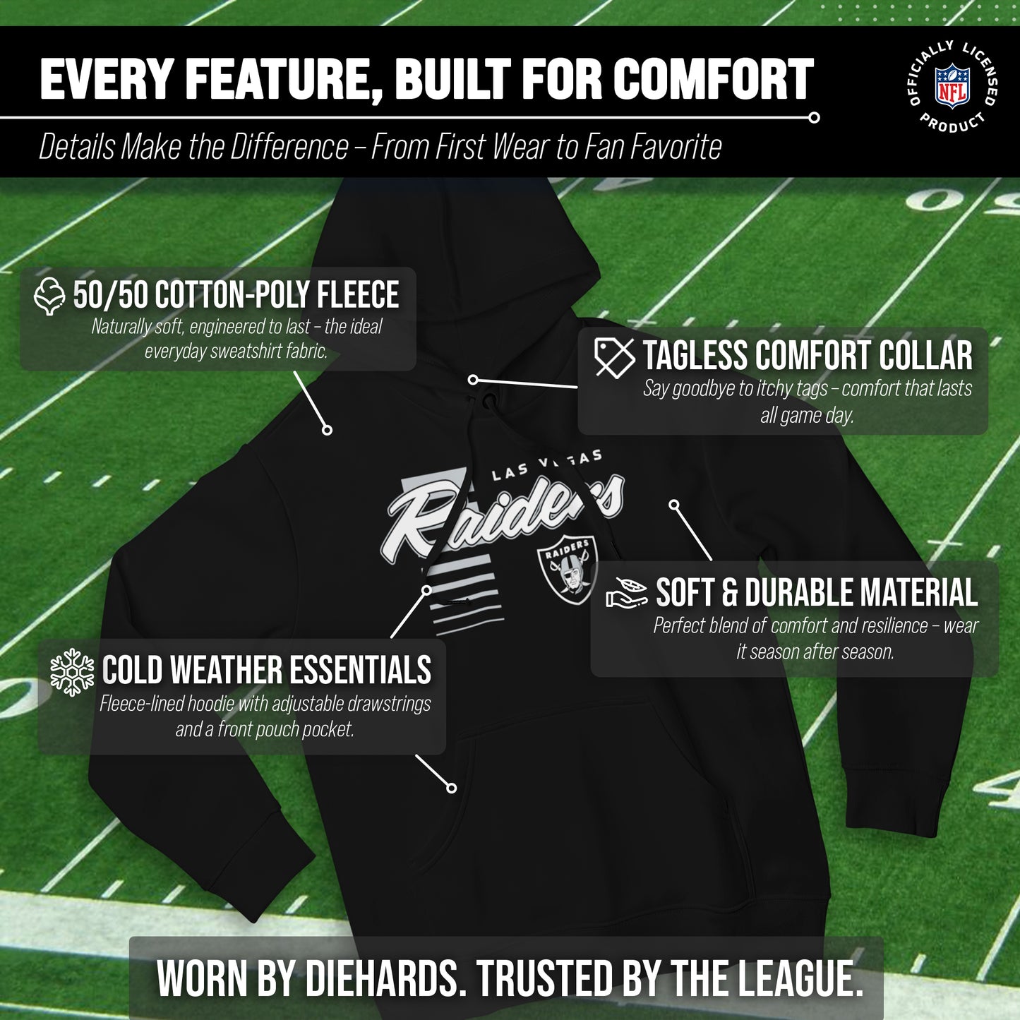 Las Vegas Raiders NFL Adult Unisex Retro Script Ultra Soft Fleece Hooded Sweatshirt - Black