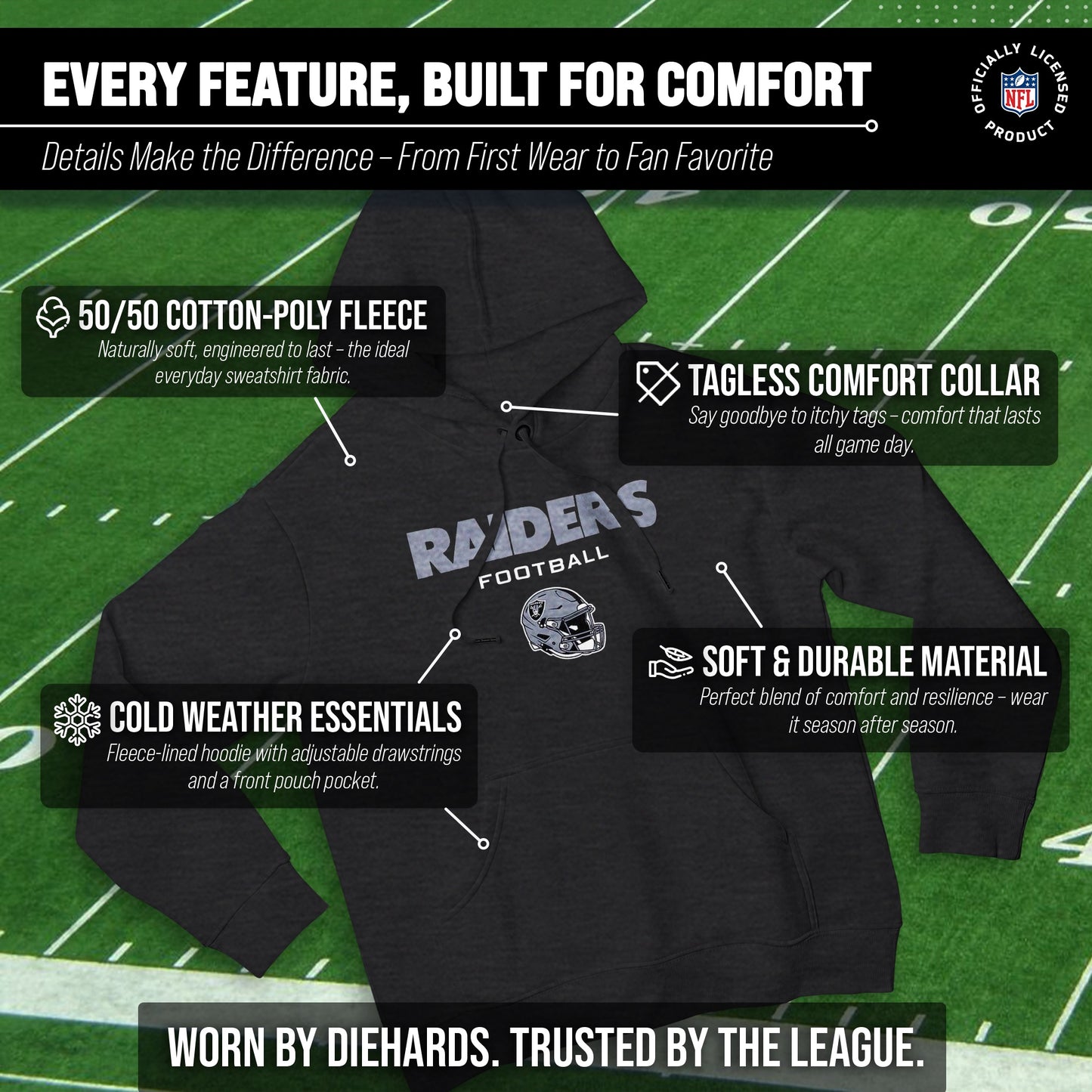 Las Vegas Raiders Adult NFL Football Helmet Heather Hooded Sweatshirt  - Charcoal
