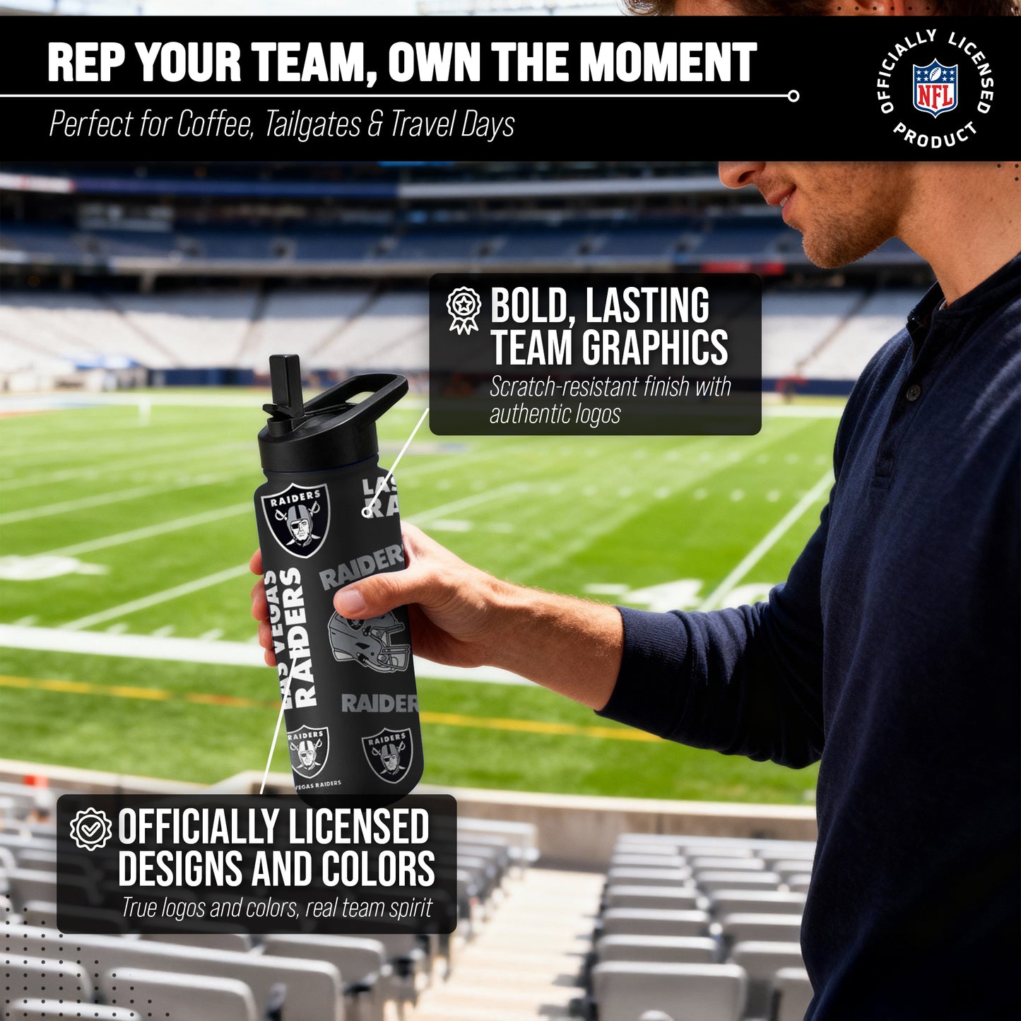 Las Vegas Raiders NFL 34oz Quencher Stainless Steel Insulated Water Bottle - Black