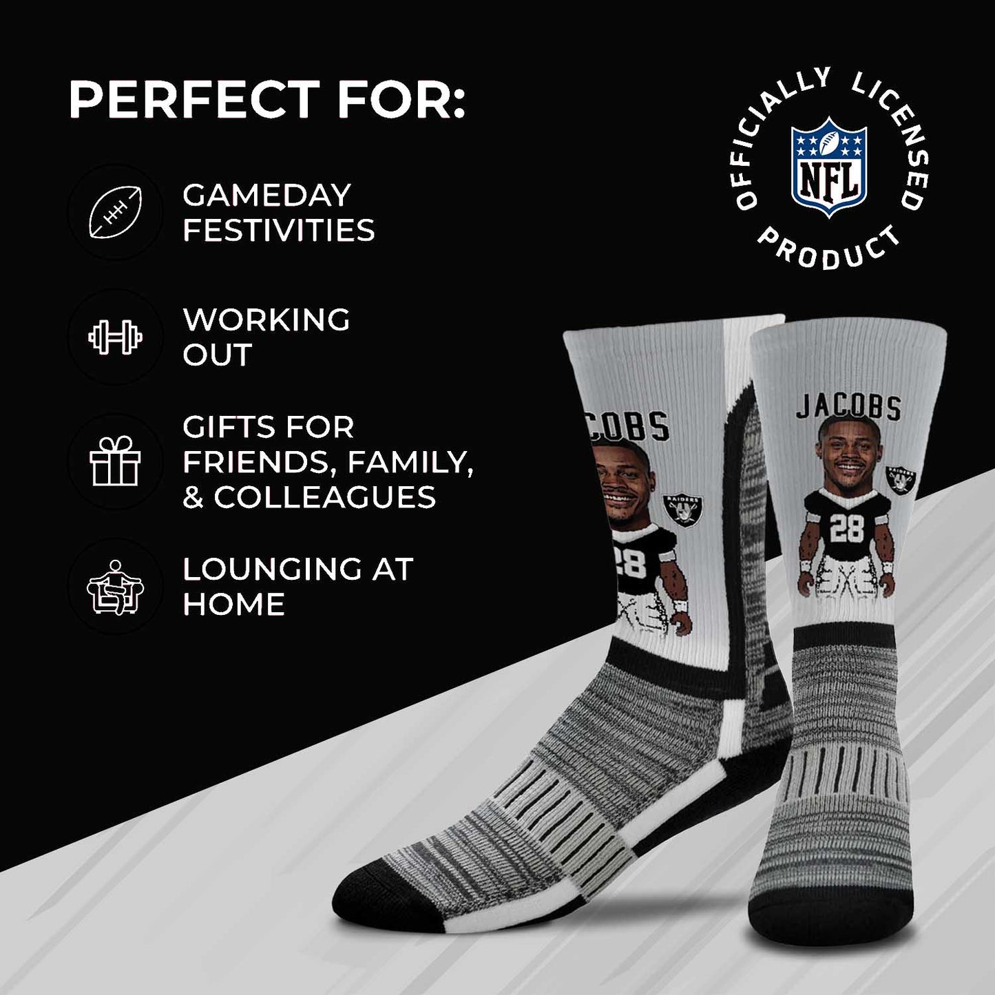 Las Vegas Raiders FBF NFL V Curve Socks - Sport Gray