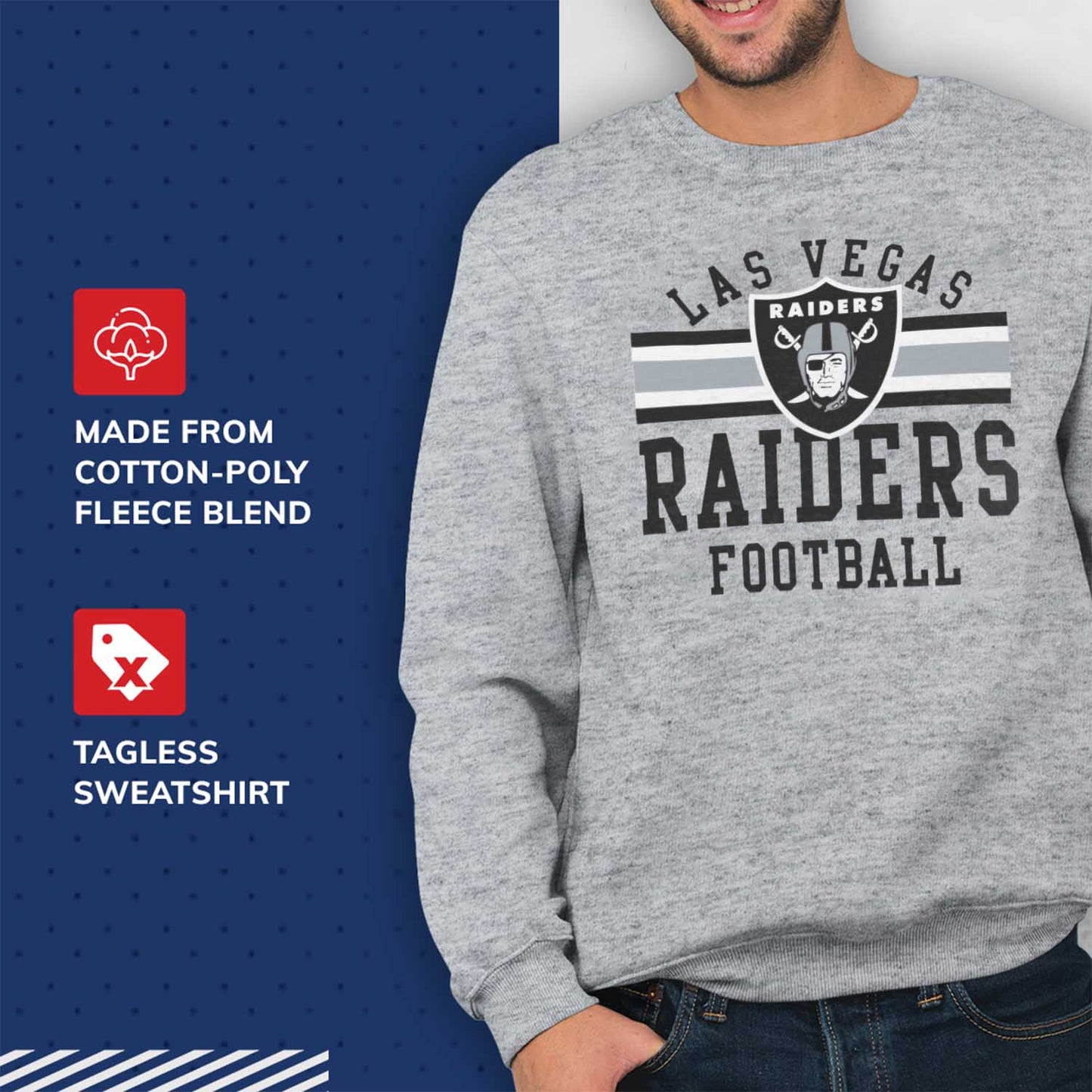 Las Vegas Raiders NFL Team Stripe Crew Sweatshirt - Sport Gray