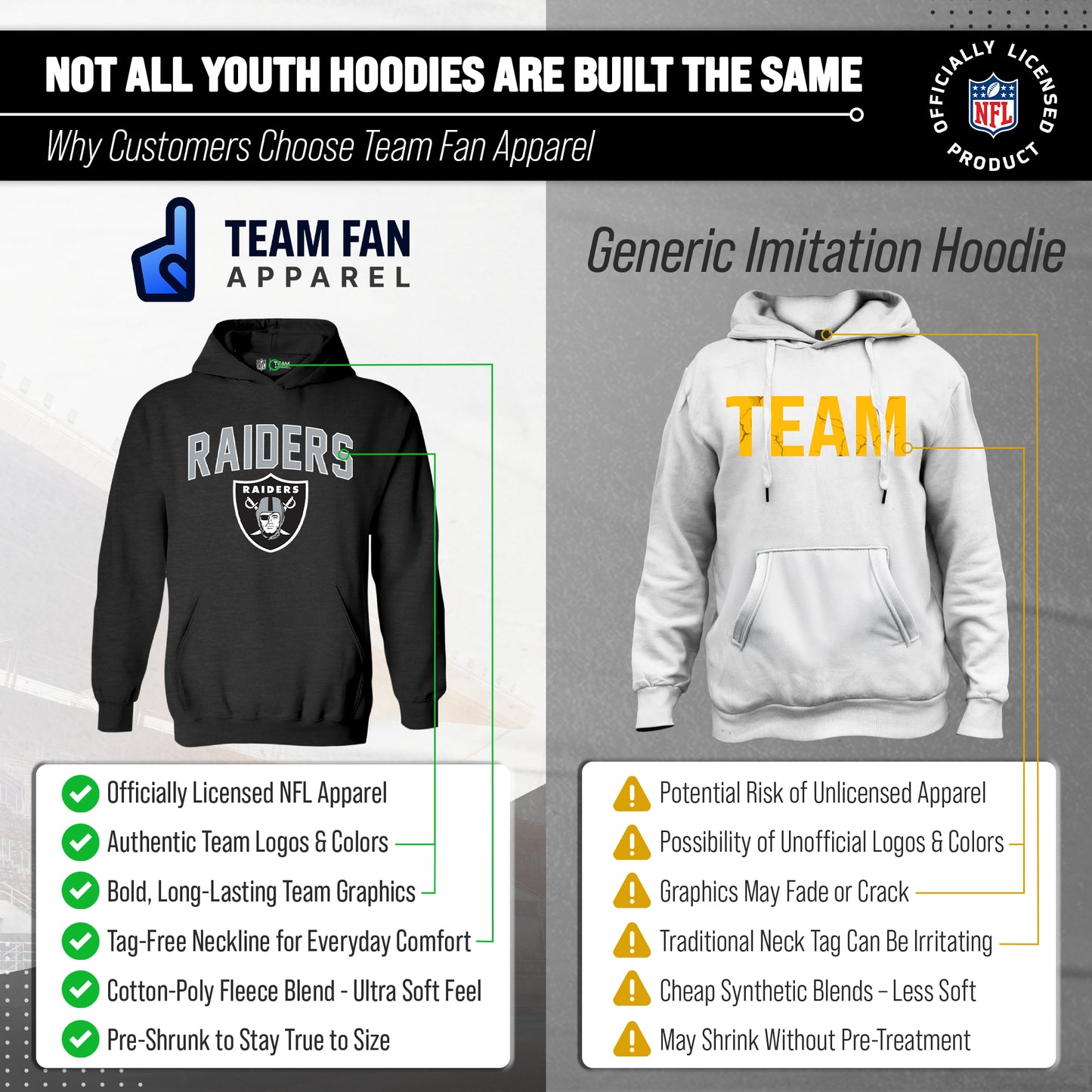 Las Vegas Raiders NFL Youth Home Team Hoodie- Kids Hooded Sweatshirt - Black