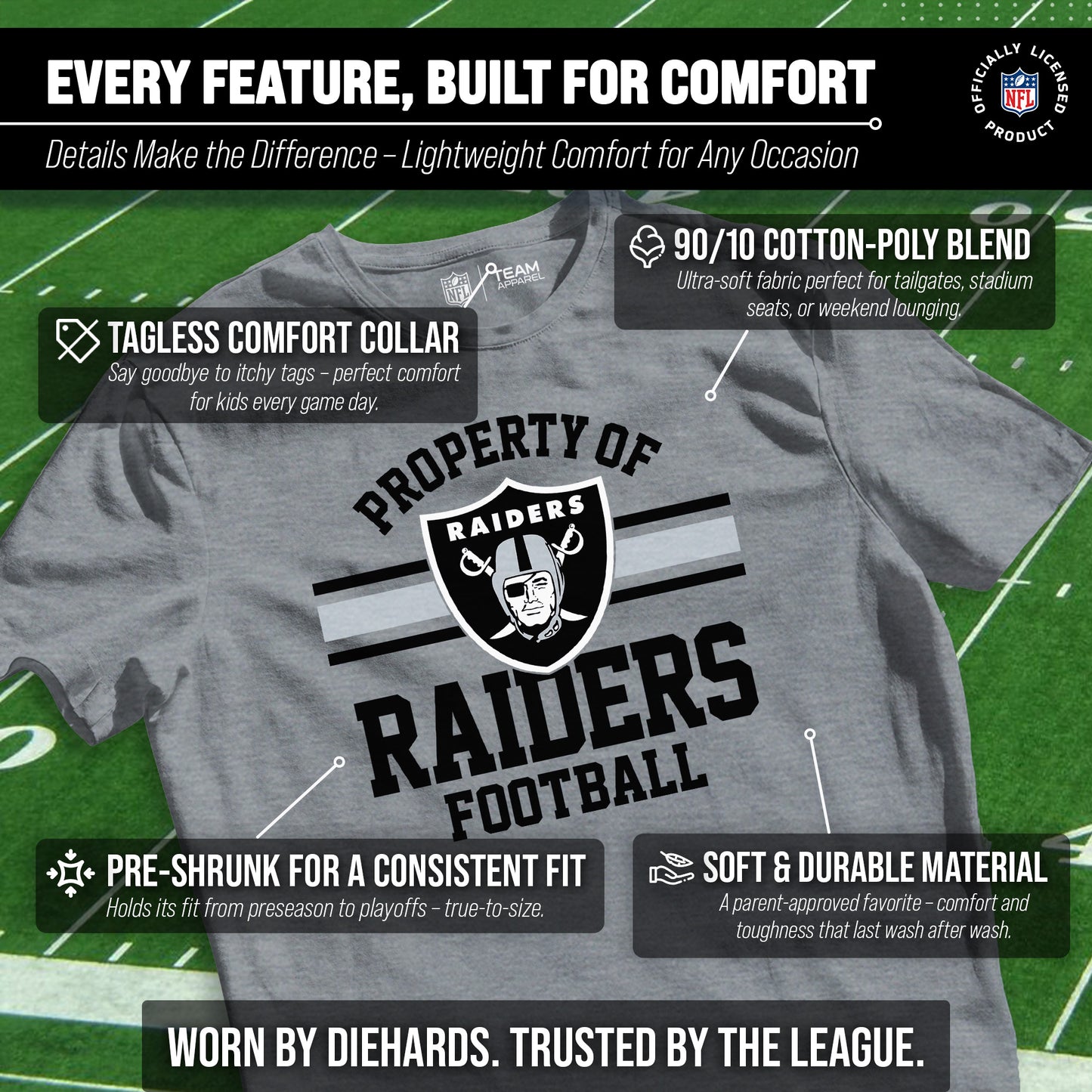 Las Vegas Raiders NFL Youth Property Of Short Sleeve Lightweight T Shirt - Sport Gray