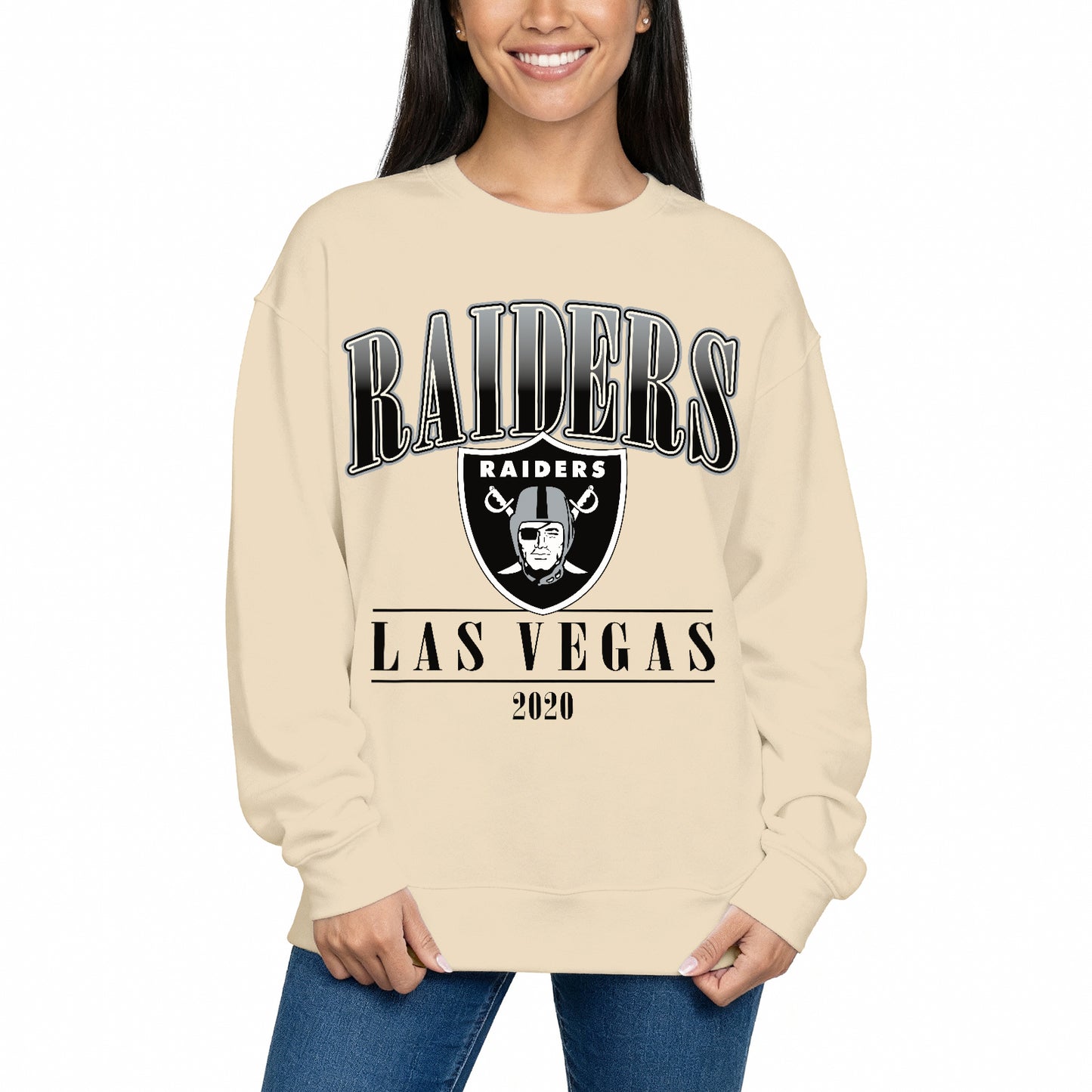 Las Vegas Raiders Womens NFL Starstruck Crewneck Pullover - Cream