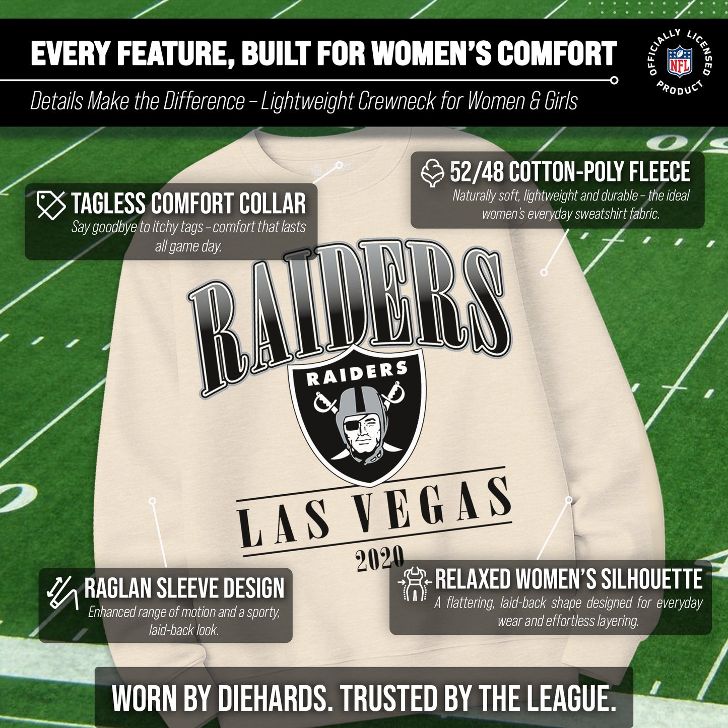 Las Vegas Raiders Womens NFL Starstruck Crewneck Pullover - Cream