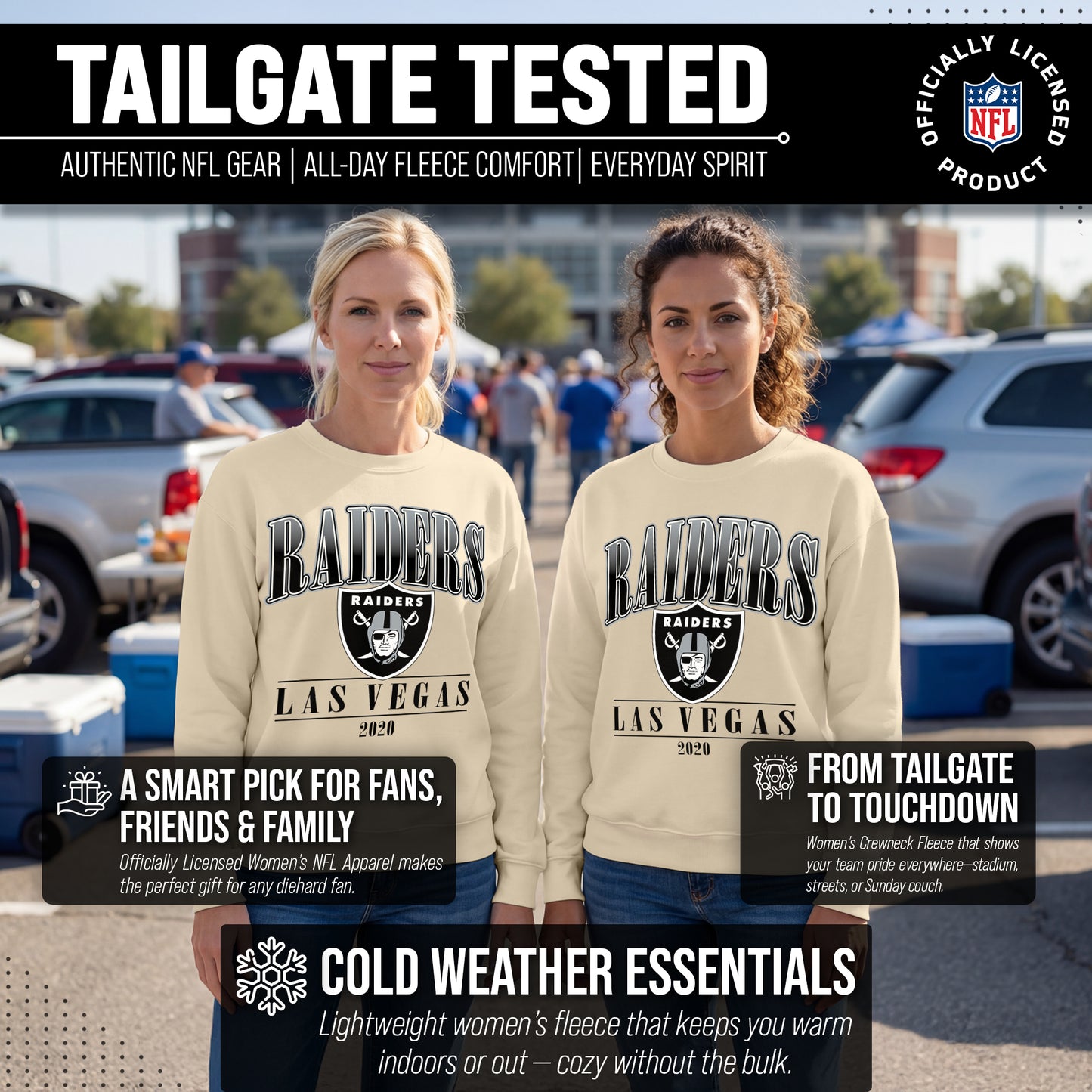Las Vegas Raiders Womens NFL Starstruck Crewneck Pullover - Cream